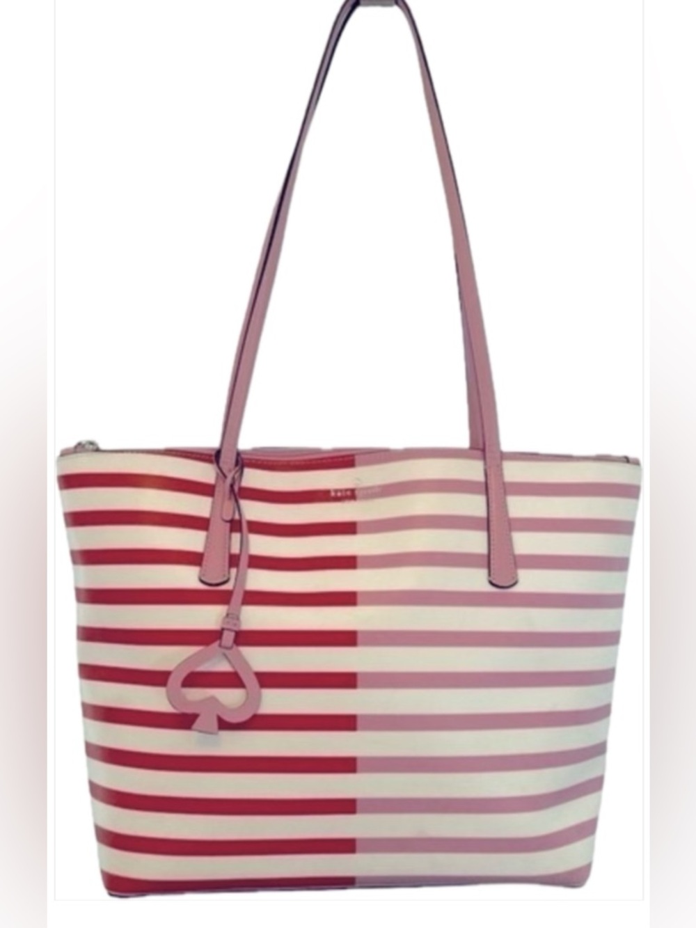 Kate Spade Zina Pink, White, Red (Coral) Striped Large Tote